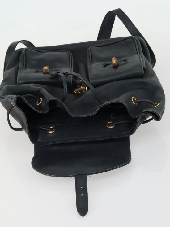 GUCCI Bamboo Backpack Leather Black Gold 003 2058 0016 Auth 156418 main image 11